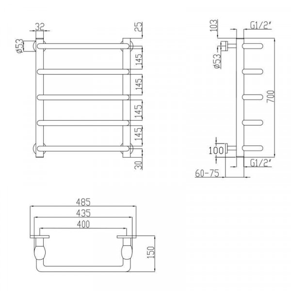 Полотенцесушитель водяной Lidz Standard (CRM) D32/20х1/2" 400x700 P5