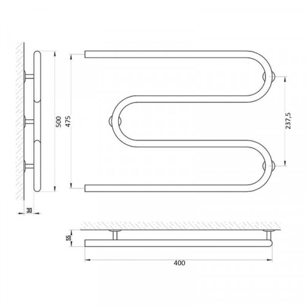 Полотенцесушитель водяной Змеевик D 25х1/2" 50х40