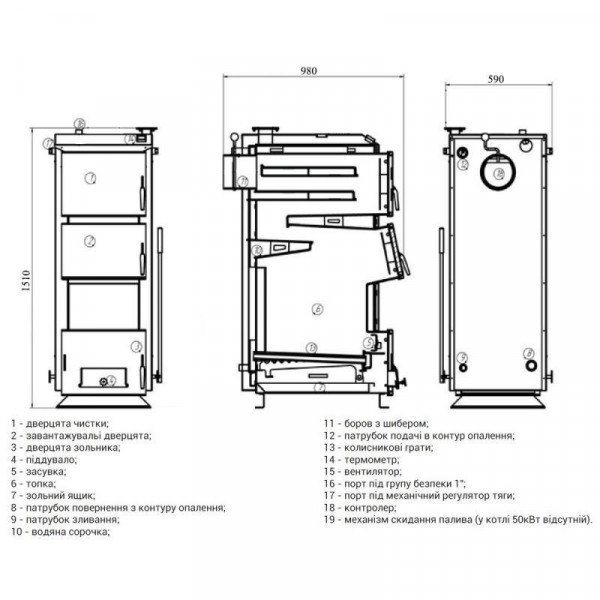 Котел твердотопливный стальной Thermo Alliance Vulcan Plus VPSFW 35