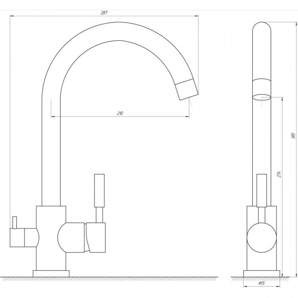 Змішувач для кухні під осмос Globus Lux LAZER GLLR-0333-11-GRAPHITE