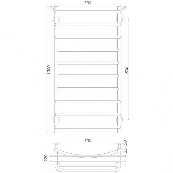 Полотенцесушитель UNIO Zp W 1000-500-10 Зета с полкой вода
