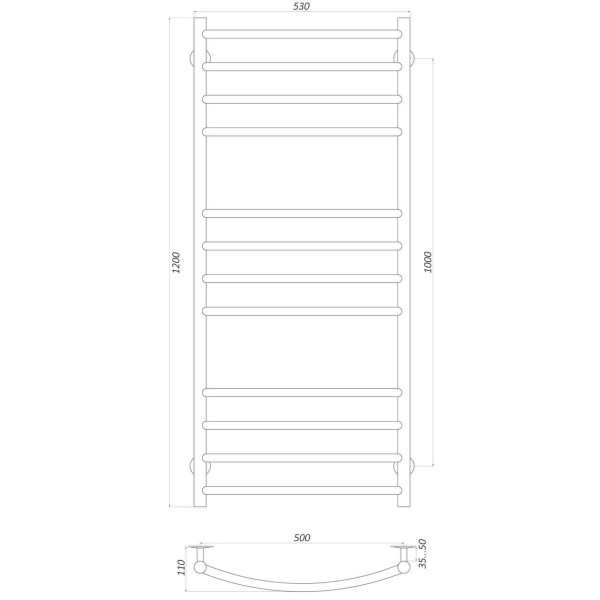 Полотенцесушитель UNIO LDE W 1200-500-12 Лестница Дуга Элит вода