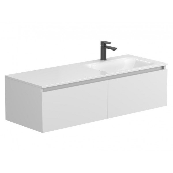 Тумба підвісна BASE Біла матова для умивальника JESSEL 1200 L Miraggio
