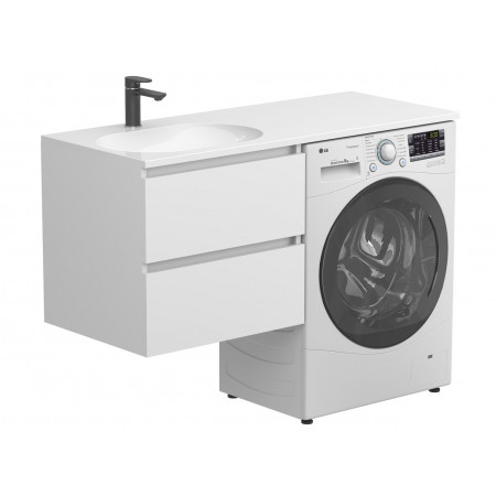 Тумба підвісна LUMO Біла матова з умивальником LAKE 1250 L Miraggio