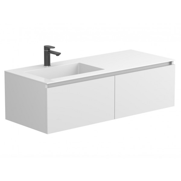 Тумба підвісна BASE Біла матова для умивальника ERICA 1200 L Miraggio