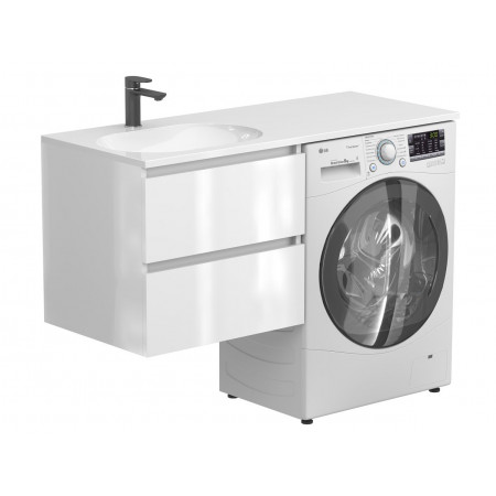 Тумба підвісна LUMO Біла глянцева з умивальником LAKE 1250 L Miraggio