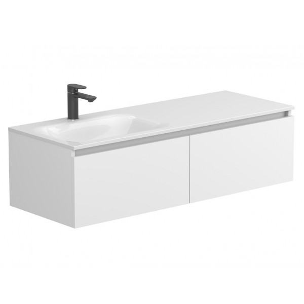 Тумба підвісна BASE Біла матова для умивальника JESSEL 1200 L Miraggio