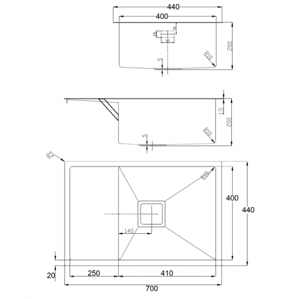Кухонная мойка Fabiano Quadro 70 D (70x44) 1,20 мм 8216.401.0832