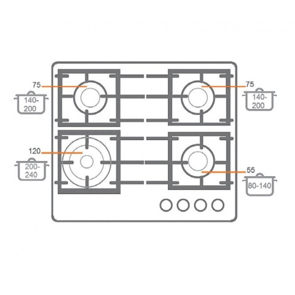 Газовая варочная панель Fabiano FHG 1444 VGHT Black glass 8111.405.0268
