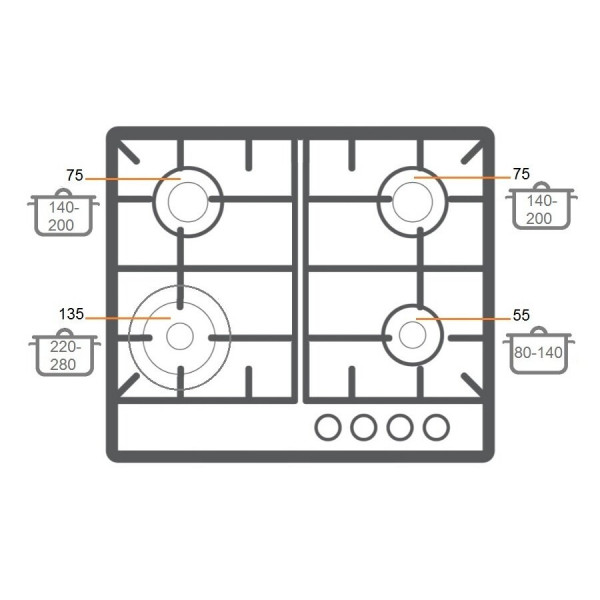 Газовая варочная панель Fabiano FHG 1044 VGHT Black Glass 8111.405.0342
