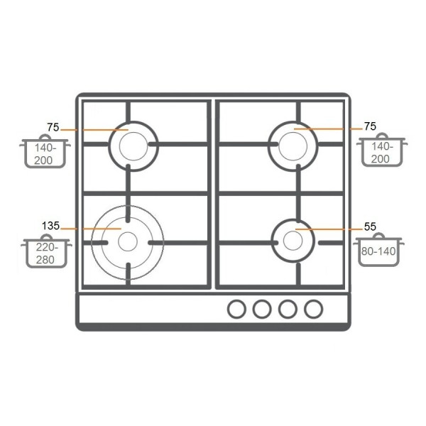 Газовая варочная панель Fabiano FHG 2644 VGHT Inox 8112.405.0259