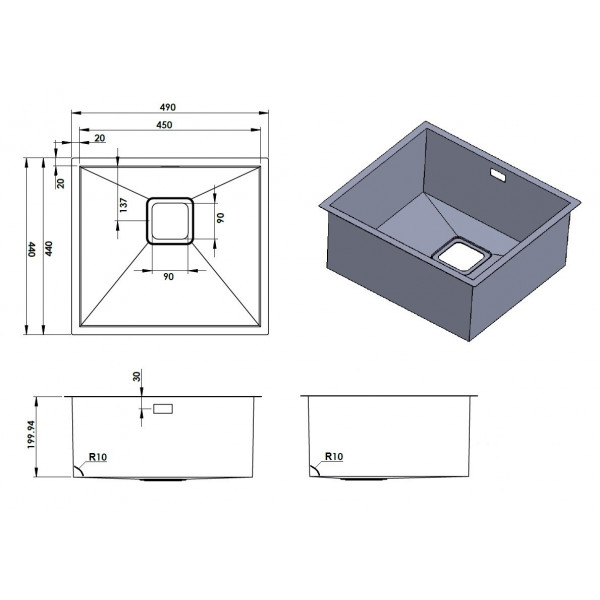 Кухонная мойка Fabiano Quadro 49 R10 (49x44) 1,20 мм 8216.401.0042