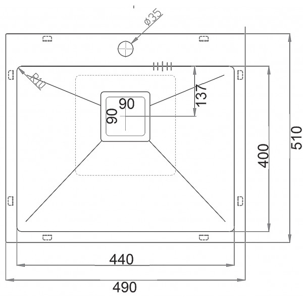 Кухонная мойка Fabiano TOP 49 Nano Graphite (49x51) 1,20 мм 8216.401.1071