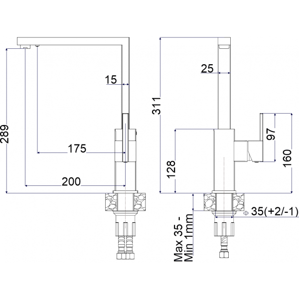 Смеситель кухонный Fabiano FKM 3123 SS Inox 8231.401.1539