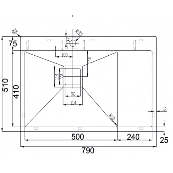 Кухонная мойка Fabiano TOP 79 XL Right (79x51) 1.2мм 8216.401.0699