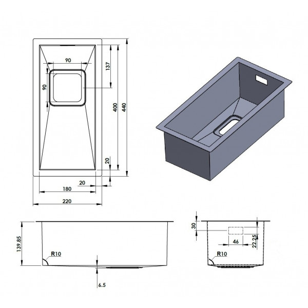 Кухонная мойка Fabiano Quadro 22 R10 (44x22) 1,20 мм 8216.401.0662