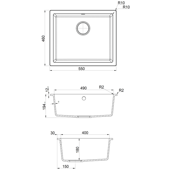 Кухонная мойка Fabiano Quadro 55x46 Grey Metallic 8221.201.0948