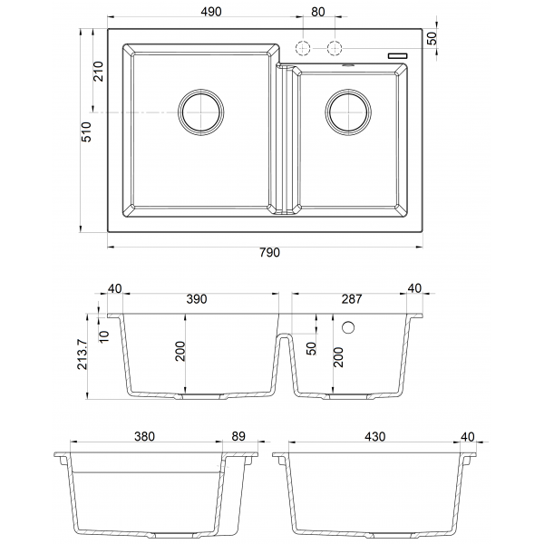 Кухонная мойка Fabiano Quadro 79x51x2 Grey Metallic 8221.201.0945