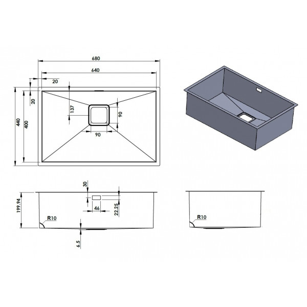 Кухонная мойка Fabiano Quadro 68 R10 (68x44) 1,20 мм 8216.401.0074