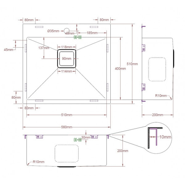 Кухонная мойка Fabiano TOP 56 Nano Graphite (56x51) 1,20 мм 8216.401.0901