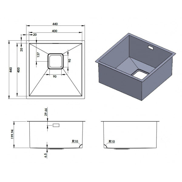 Кухонная мойка Fabiano Quadro 44 Nano Copper R10 (44x44) 1,20 мм 8216.401.0895