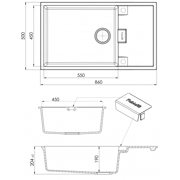 Кухонная мойка Fabiano Cubix 86x50 XL Titanium 8221.201.0973