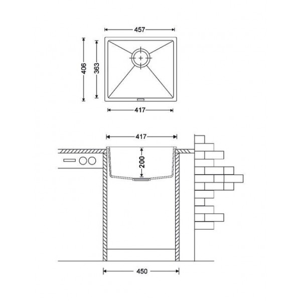 Кухонная мойка Fabiano Quadro 45x40 Beton 8221.301.0117