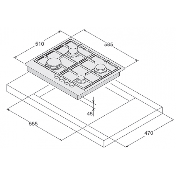 Газовая варочная панель Fabiano FHG 1244 VGH Black Glass 8111.406.1 029