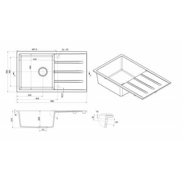 Кухонная мойка Fabiano Classic 86x50 XL Titanium 8221.201.0614