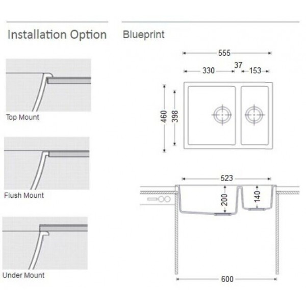 Кухонная мойка Fabiano Quadro 56x46x15 Grey Metallic 8221.301.0787