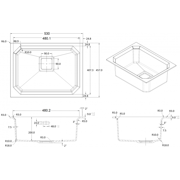 Гранитная мойка Fabiano Crystal 53x46 Antracit 8221.301.1548