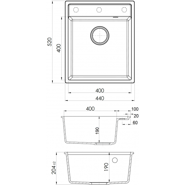 Кухонная мойка Fabiano Cubix 44x52 Antracit 8221.201.0979