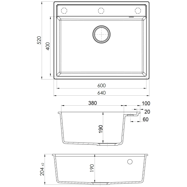 Кухонная мойка Fabiano Cubix 64x52 Antracit 8221.201.0978