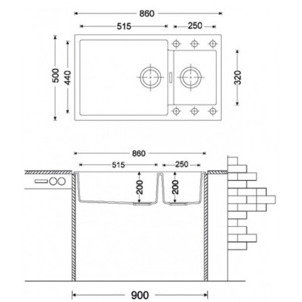 Кухонная мойка Fabiano Quadro 86x50x15 Beton 8221.301.0653