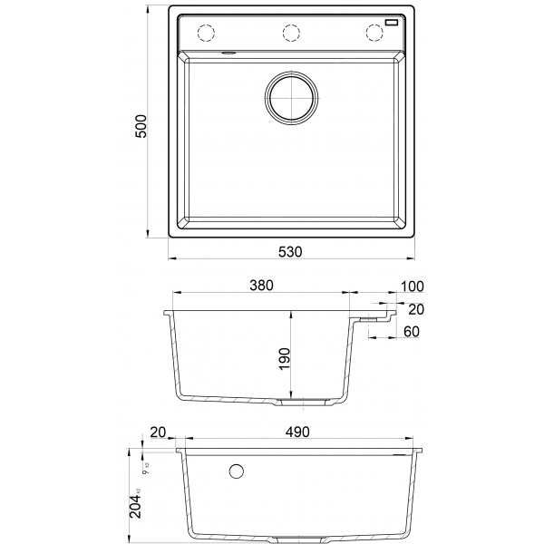 Кухонная мойка Fabiano Cubix 53x50 Grey Metallic 8221.201.0951