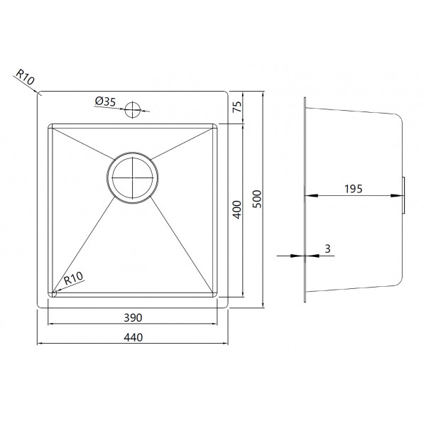 Metter 4420 IX: кухонна мийка Gunter & Hauer (44x50 см)