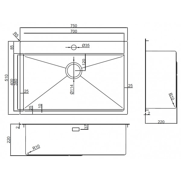 Bever 7522 Black Honey: кухонна мийка Gunter & Hauer (75x51 см)