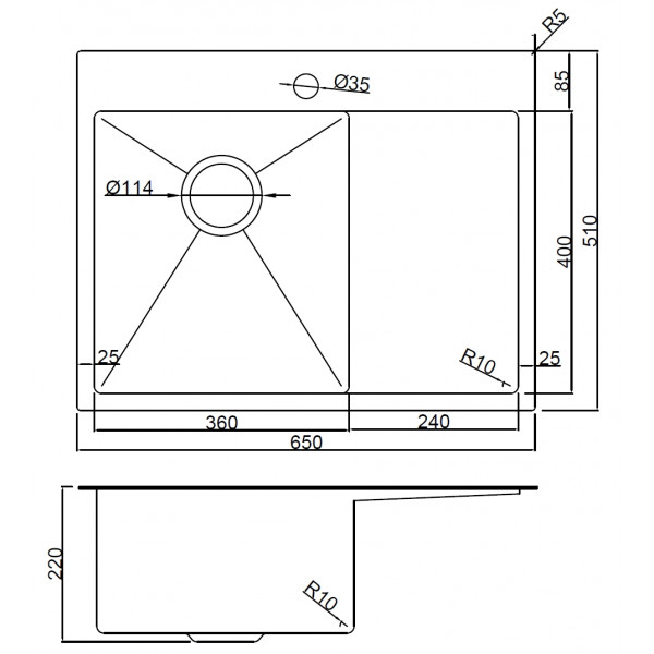 Rauda 6522 Black Honey RW: кухонна мийка Gunter & Hauer (65x51 см)