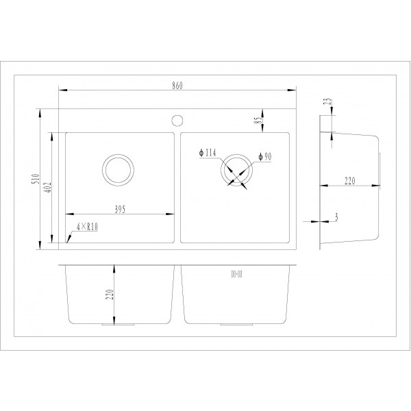 Laber 8622 Black: кухонна мийка Gunter & Hauer (86x51 см)