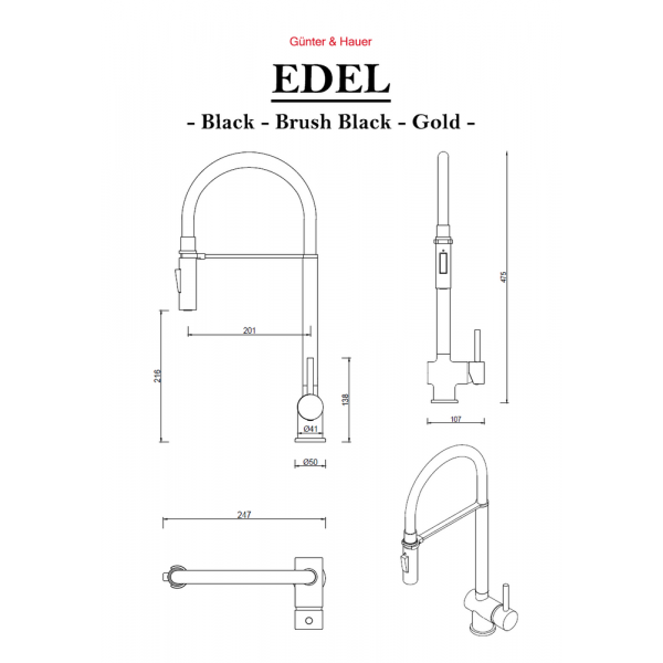 EDEL Brush Black: кухонний змішувач Gunter&Hauer