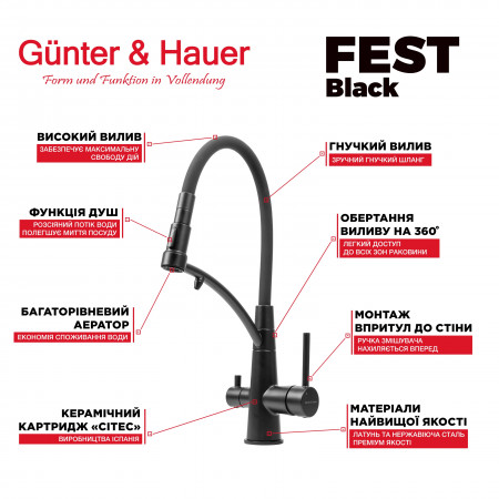 FEST Black: кухонний змішувач Gunter&Hauer