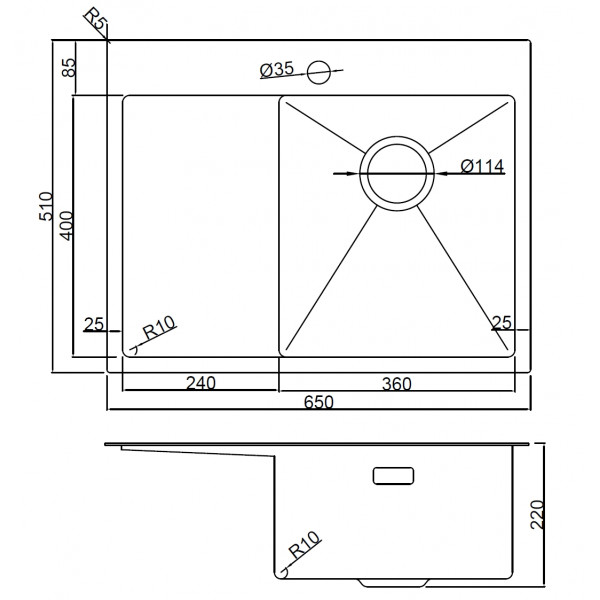 Rauda 6522 Black Honey LW: кухонна мийка Gunter & Hauer (65x51 см)
