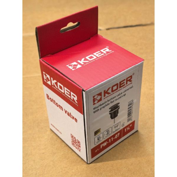 Донний клапан для раковини Koer PW-11-07 1 1/4''  універсальний (з/без перел) СLICK-СLACK (Колір графіт) (KR5793)