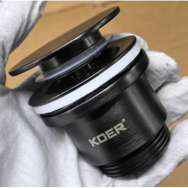 Донний клапан для раковини Koer PW-11-07 1 1/4''  універсальний (з/без перел) СLICK-СLACK (Колір графіт) (KR5793)