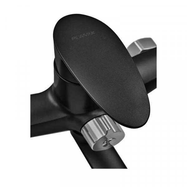 Змішувач для ванни Plamix CEZAR-006 EURO SET Matte black, зі шлангом, лійкою та кронштейном (PM0690)