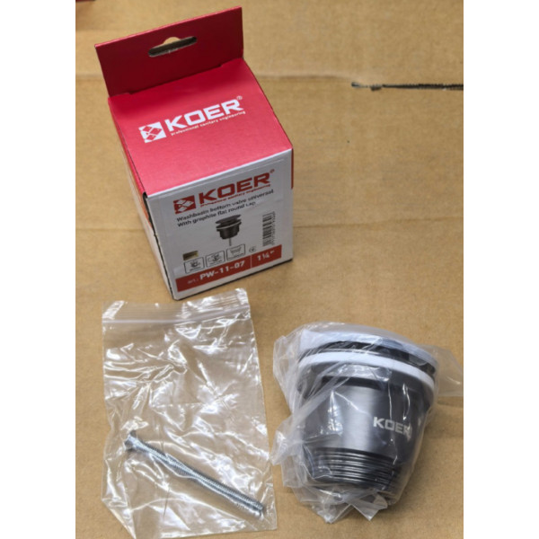 Донний клапан для раковини Koer PW-11-07 1 1/4''  універсальний (з/без перел) СLICK-СLACK (Колір графіт) (KR5793)