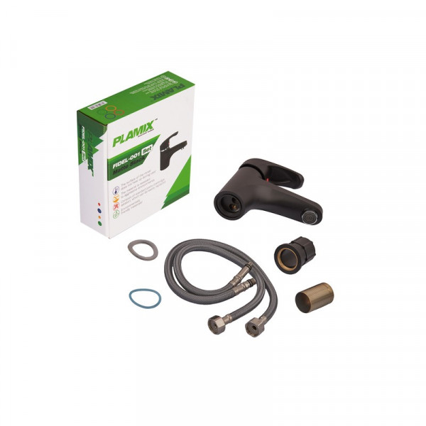 Змішувач для умивальника Plamix Fidel-001 SET Matte black (з підведенням) (PM0660)