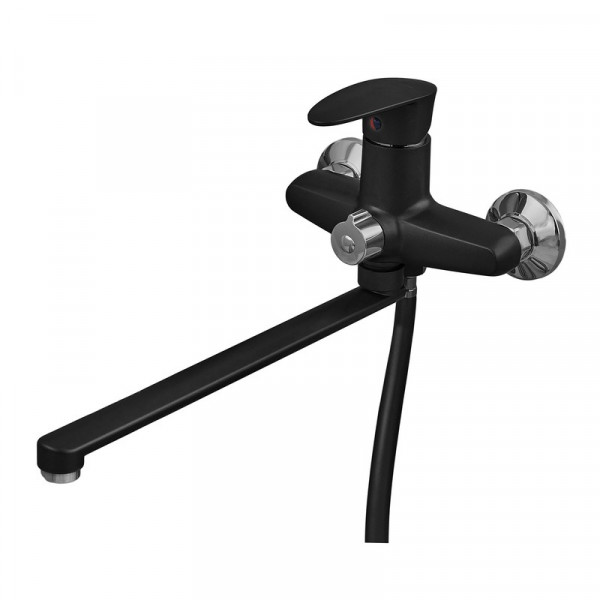 Змішувач для ванни Plamix CEZAR-006 EURO SET Matte black, зі шлангом, лійкою та кронштейном (PM0690)