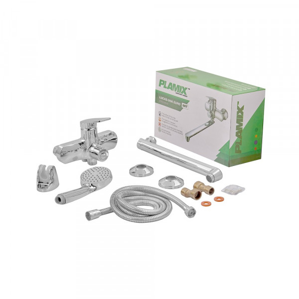 Змішувач для ванни Plamix Lucas-006 EURO SET Chrome (з шлангом, лійкою та кронштейном) (PM0710)