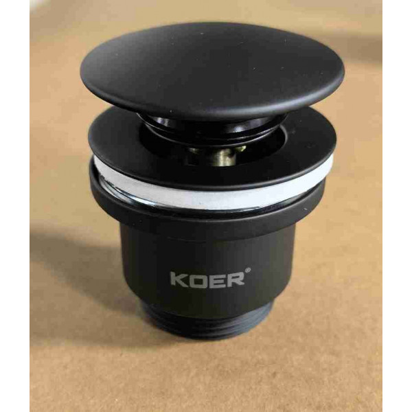 Донний клапан для раковини універсальний (з/без переливу) Koer PW-01-05 автоматичний (Click-Clack) (Колір чорний) 1 1/4'' (KR3403)